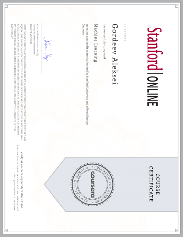 Coursera ML Certificate Gordeev